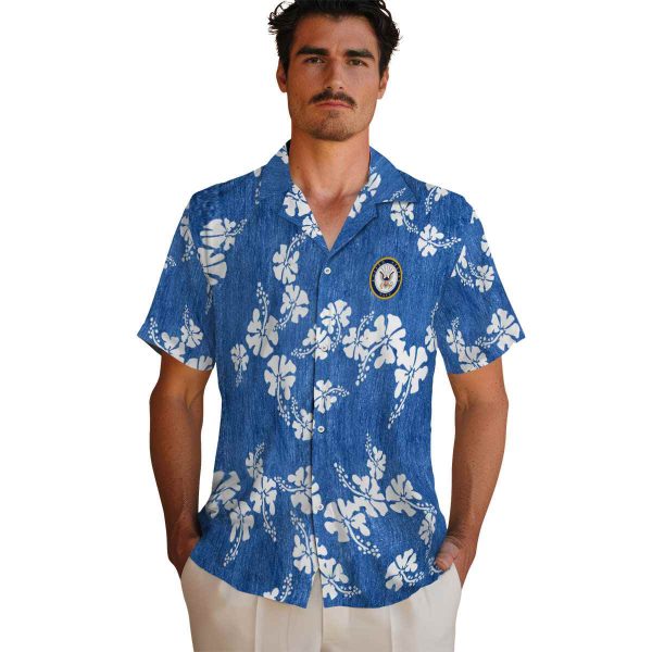 US Navy Hibiscus Clusters Hawaiian Shirt High quality