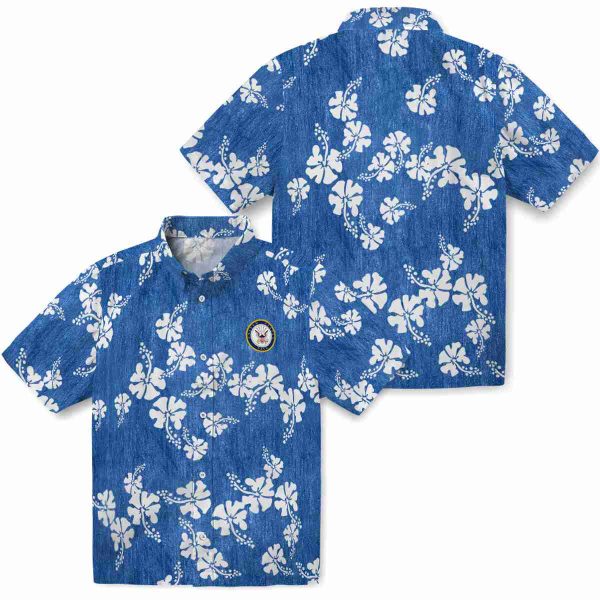 US Navy Hibiscus Clusters Hawaiian Shirt Latest Model