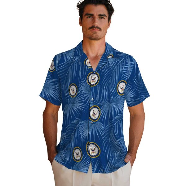 US Navy Leafy Palms Hawaiian Shirt High quality