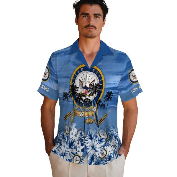 US Navy Tropical Canoe Hawaiian Shirt High quality