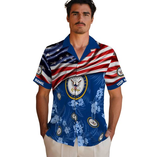 US Navy US Flag Hibiscus Hawaiian Shirt High quality