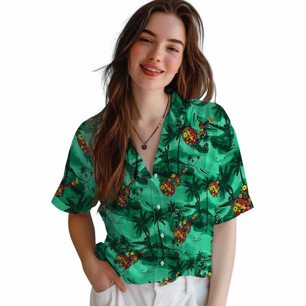 Ukulele Coastal Palms Hawaiian Shirt Trendy