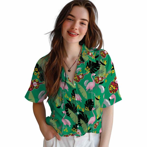 Ukulele Flamingo Leaves Hawaiian Shirt Trendy