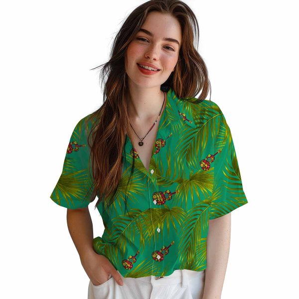 Ukulele Leafy Palms Hawaiian Shirt Trendy