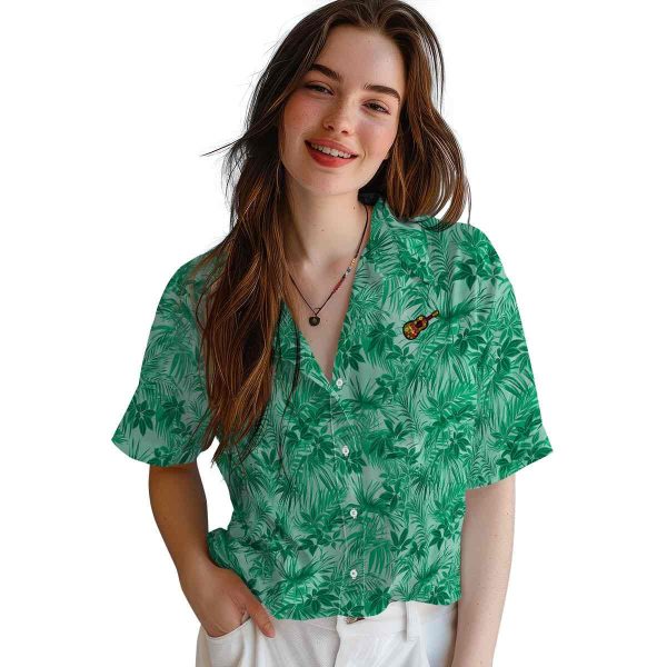 Ukulele Leafy Pattern Hawaiian Shirt Trendy