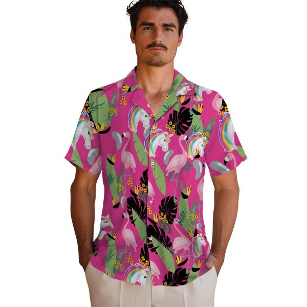 Unicorn Flamingo Leaves Hawaiian Shirt High quality