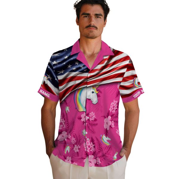 Unicorn US Flag Hibiscus Hawaiian Shirt High quality