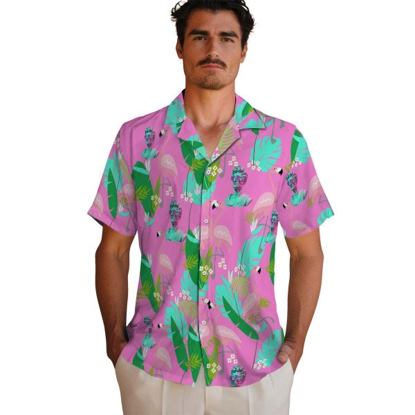 Vaporwave Flamingo Foliage Hawaiian Shirt High quality