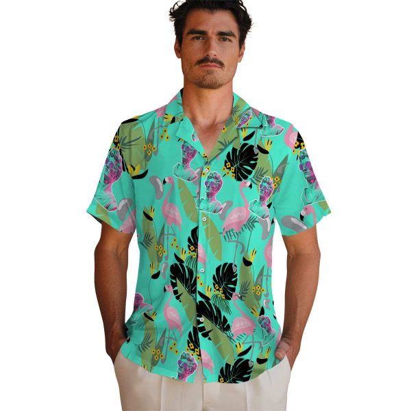 Vaporwave Flamingo Leaves Hawaiian Shirt High quality