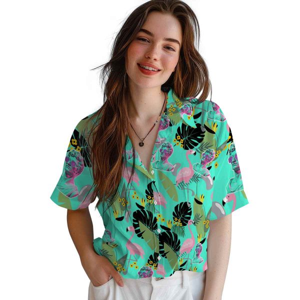 Vaporwave Flamingo Leaves Hawaiian Shirt Trendy