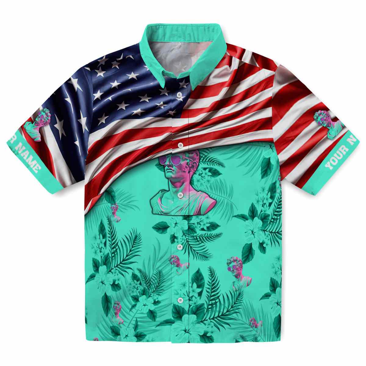 Vaporwave US Flag Hibiscus Hawaiian Shirt Best selling