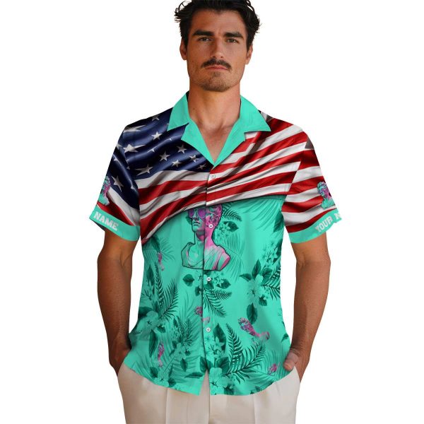 Vaporwave US Flag Hibiscus Hawaiian Shirt High quality