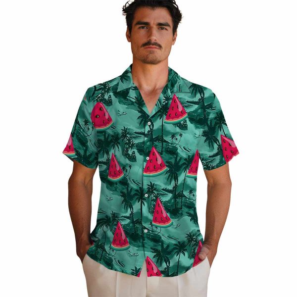 Watermelon Coastal Palms Hawaiian Shirt High quality