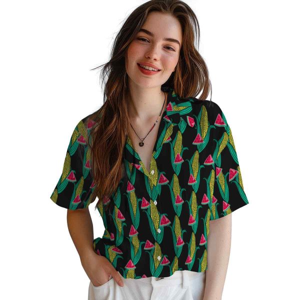 Watermelon Corn Motifs Hawaiian Shirt Trendy