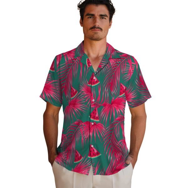 Watermelon Leafy Palms Hawaiian Shirt High quality