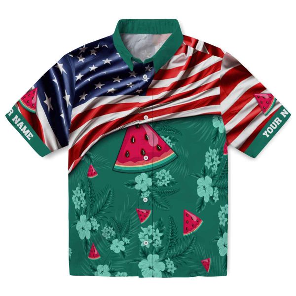 Watermelon US Flag Hibiscus Hawaiian Shirt Best selling