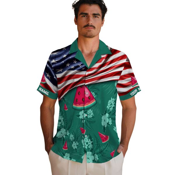 Watermelon US Flag Hibiscus Hawaiian Shirt High quality