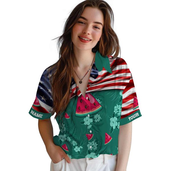 Watermelon US Flag Hibiscus Hawaiian Shirt Trendy