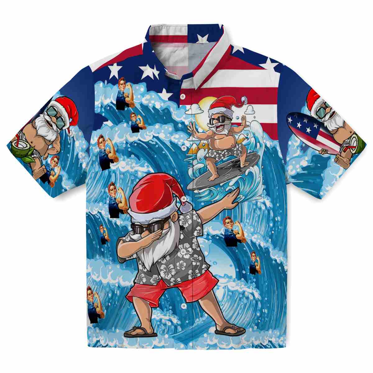 40s Surfing Santa Hawaiian Shirt Best selling