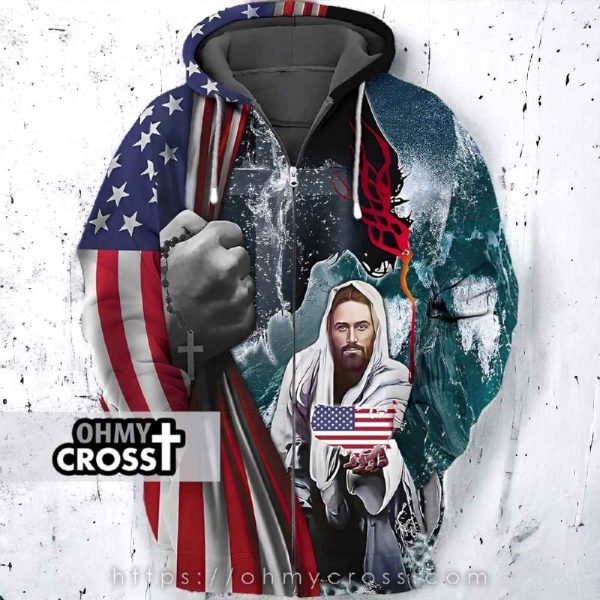 4th Of July Independence Day American Jesus 3d Zip Hoodie Best selling