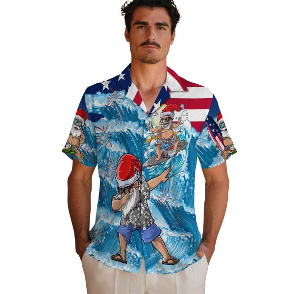 4th Of July Surfing Santa Hawaiian Shirt High quality