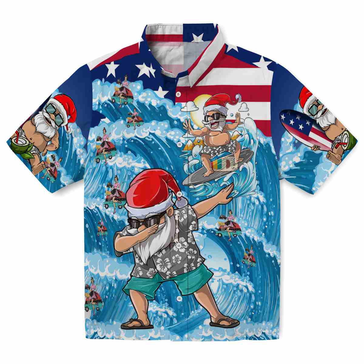 50s Surfing Santa Hawaiian Shirt Best selling