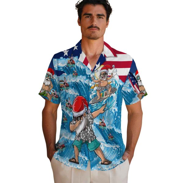 50s Surfing Santa Hawaiian Shirt High quality