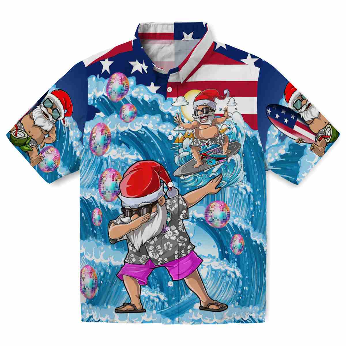 70s Surfing Santa Hawaiian Shirt Best selling