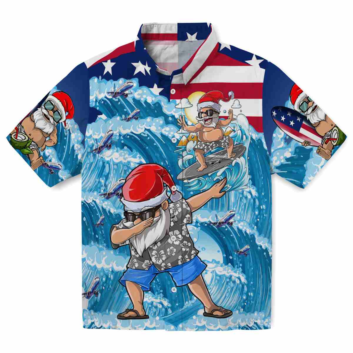 Aviation Surfing Santa Hawaiian Shirt Best selling