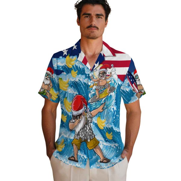 Banana Surfing Santa Hawaiian Shirt High quality