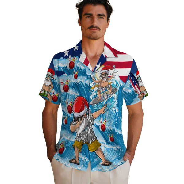 Bowling Surfing Santa Hawaiian Shirt High quality