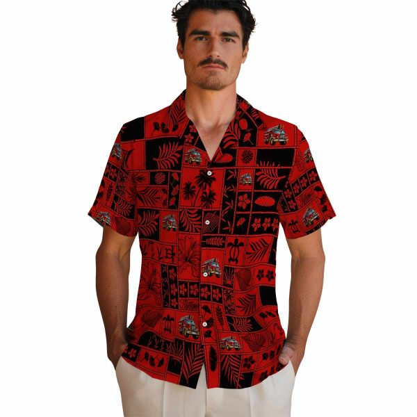 Fire Truck Tropical Patchwork Hawaiian Shirt High quality