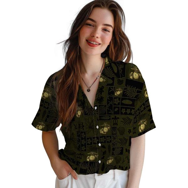 Marine Corps Tropical Patchwork Hawaiian Shirt Trendy