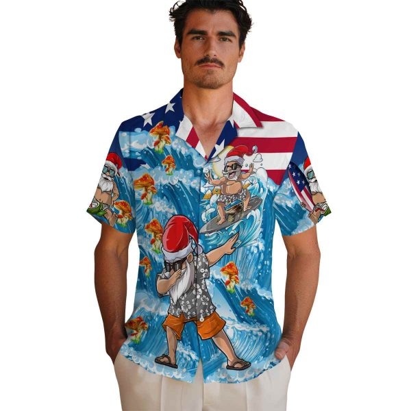 Mushroom Surfing Santa Hawaiian Shirt High quality