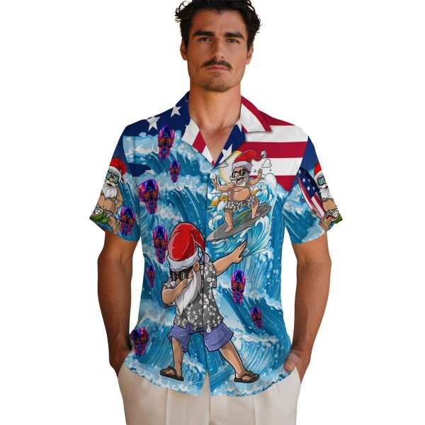 Neon Surfing Santa Hawaiian Shirt High quality