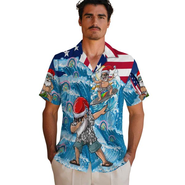 Rainbow Surfing Santa Hawaiian Shirt High quality