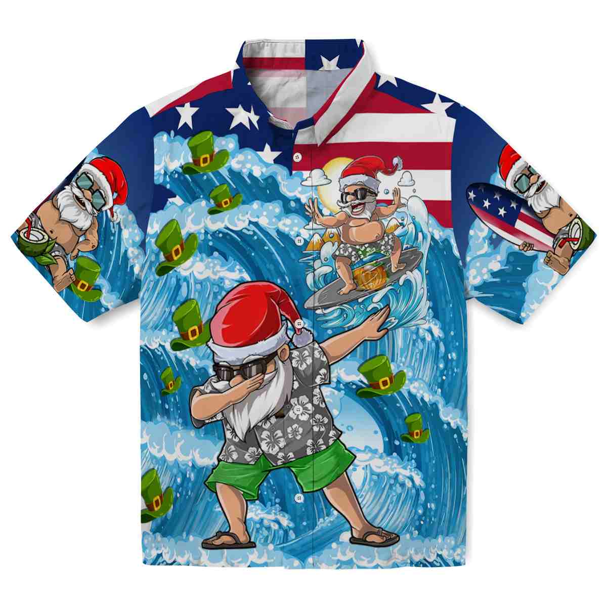 St Patricks Day Surfing Santa Hawaiian Shirt Best selling