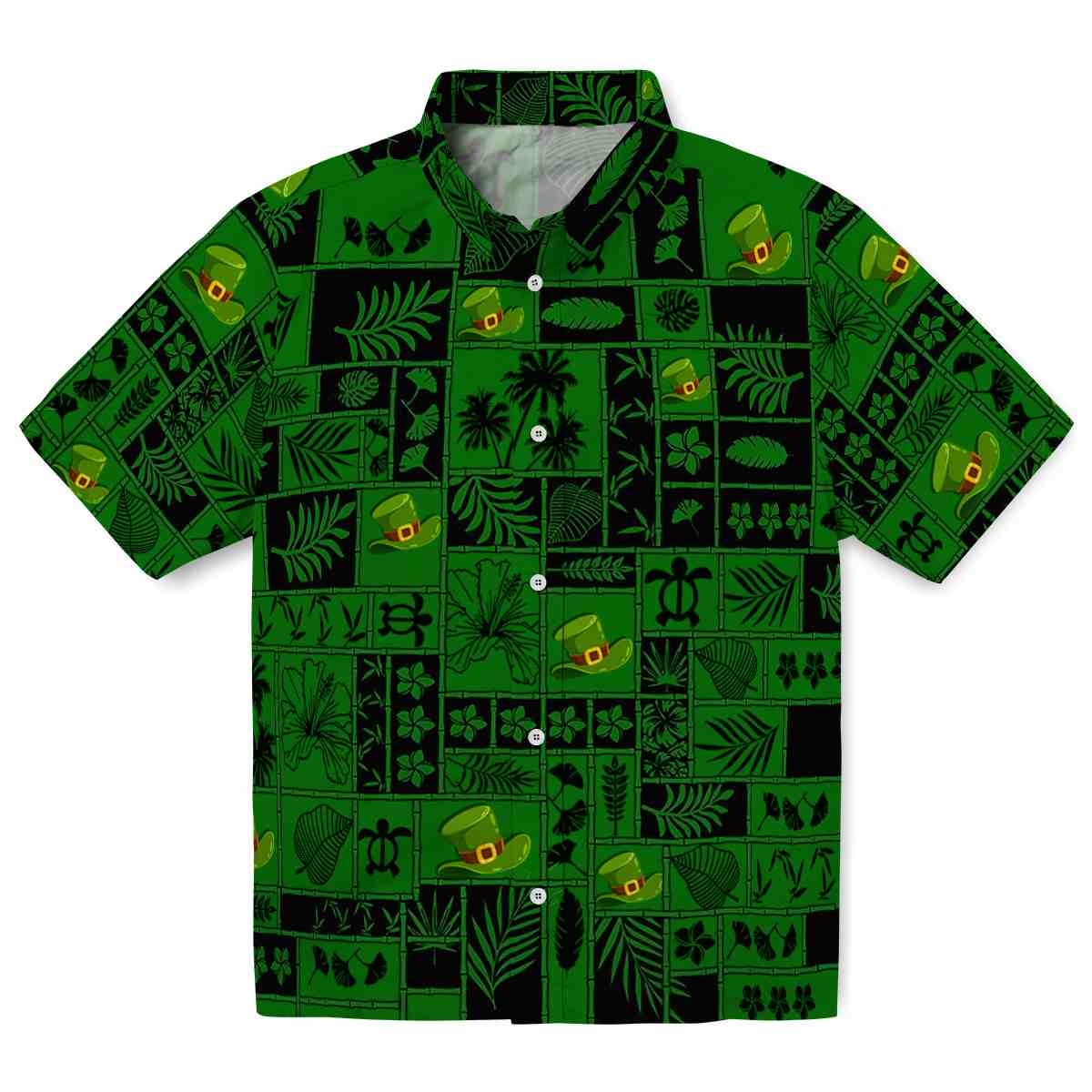 St Patricks Day Tropical Patchwork Hawaiian Shirt Best selling