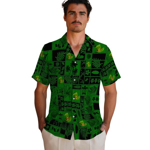 St Patricks Day Tropical Patchwork Hawaiian Shirt High quality