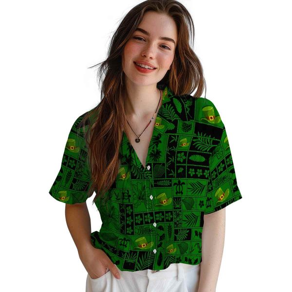 St Patricks Day Tropical Patchwork Hawaiian Shirt Trendy