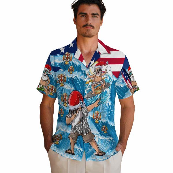 Tiki Surfing Santa Hawaiian Shirt High quality