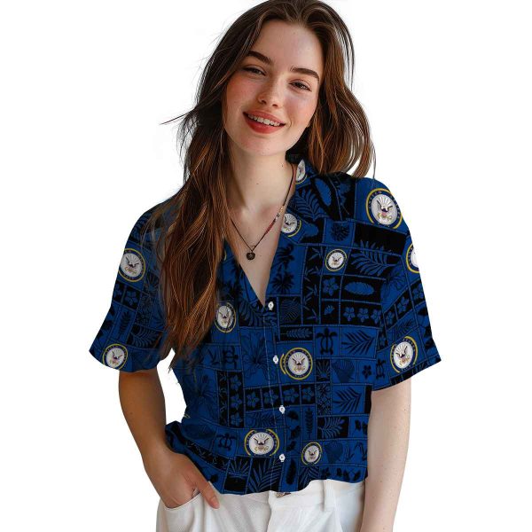 US Navy Tropical Patchwork Hawaiian Shirt Trendy