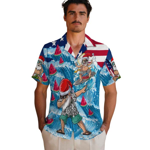 Watermelon Surfing Santa Hawaiian Shirt High quality